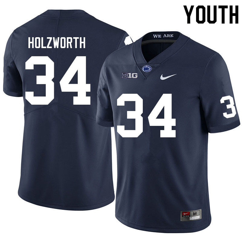 Youth #34 Tyler Holzworth Penn State Nittany Lions College Football Jerseys Sale-Navy